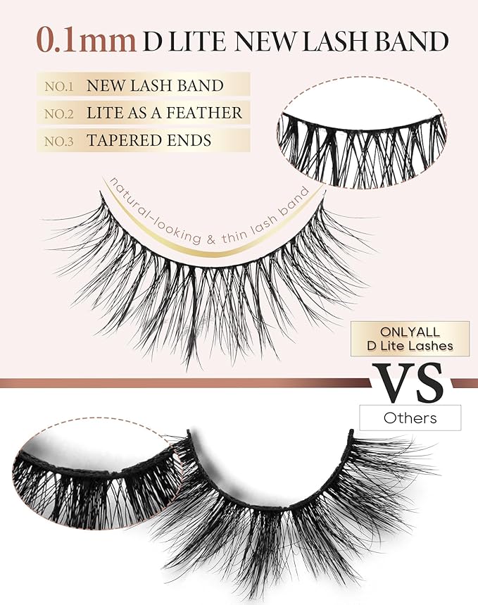 Onlyall Lashes Wispy False Eyelashes Mink Lashes Natural Look Eyelashes Wispy Fake Eyelashes Natural Lashes Fake Eye Lashes 12mm Lashes D23