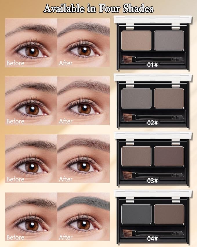 Waterproof Eyebrow Powder Kit-2 Colors Eye Brow Powder Tinted Palette Long Lasting Up to 16H,Light Brown/Taupe Brow Filler Defined&Sculpt Natural Eyebrow Makeup Sparse Brow with Brow Brush&Razor-01