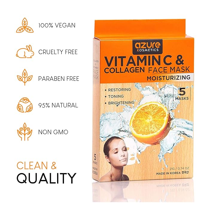 Azure Cosmetics Complete Facial Sheet Mask Bundle - Deeply Hydrating, Anti Aging, Firming - Hyaluronic Acid, Collagen, Vit C, B5, Retinol - Vegan and Alcohol/Cruelty Free - 15 Masks - Made in Korea