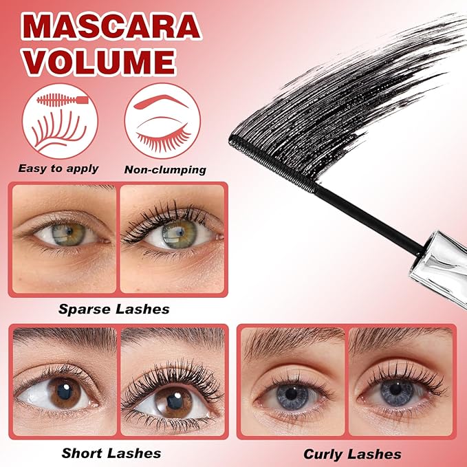 2Pcs Iron Wand Mascara, 2025 Upgraded Waterproof Metal Wand Mascara Tubing, Long-lasting 3D Curling Eyelash, Smudge Proof & No Flaking (Black)