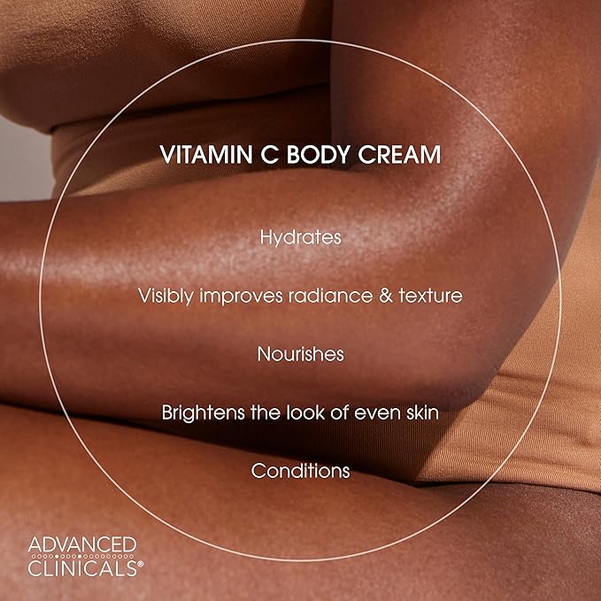 Advanced Clinicals Brightening Vitamin C Cream Moisturizer + Vitamin C Body Oil 2pc Skincare Set | Nourishing, Brightening, & Hydrating Body Oil & Body Lotion To Improve Appearance Of Dark Spots, 2pc