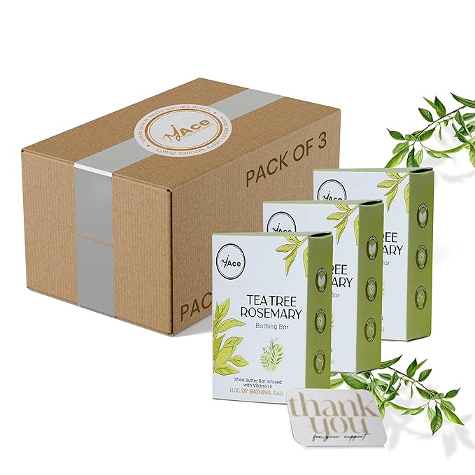 MY ACE Tea Tree & Rosemary Refreshing Bathing Bar – Handmade Soap with Essential Oils & Coconut Oil, Shea Butter & Vitamin E, SLES-Free, Gentle Care (3.5oz Each, Pack of 3)