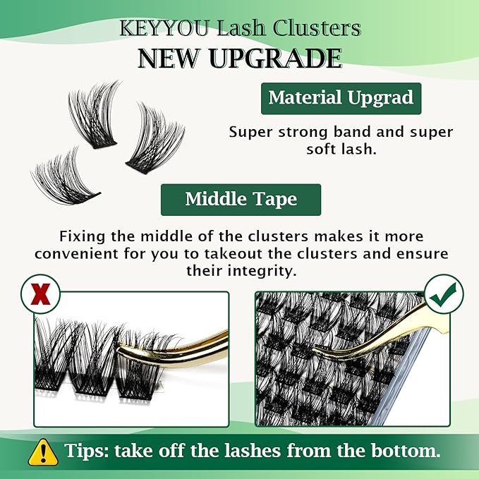 Lash Clusters 96pcs Individual Lashes Y01 D Curl 18mm Cluster Lashes KEYYOU Volume Wispy Lash Extension Soft&Comfortable Easy DIY at Home(Y01,D-18mm)