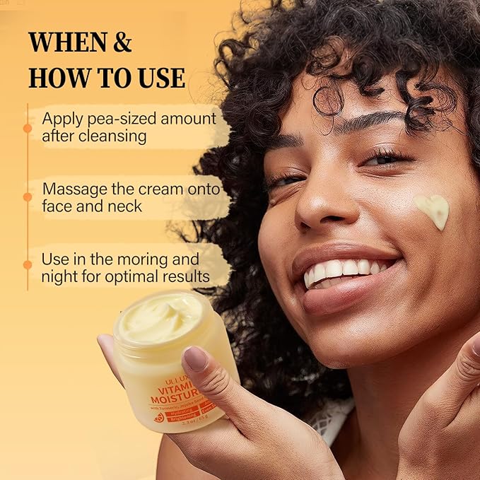 Vitamin C Face Cream, Brightening & Anti Aging Face Moisturizer with Turmeric for Dark Spots, Wrinkles & Uneven Tone, Glowing Skin Care Hydrating with Niacinamide & Squalane for All Skin Types, 2.3 Oz