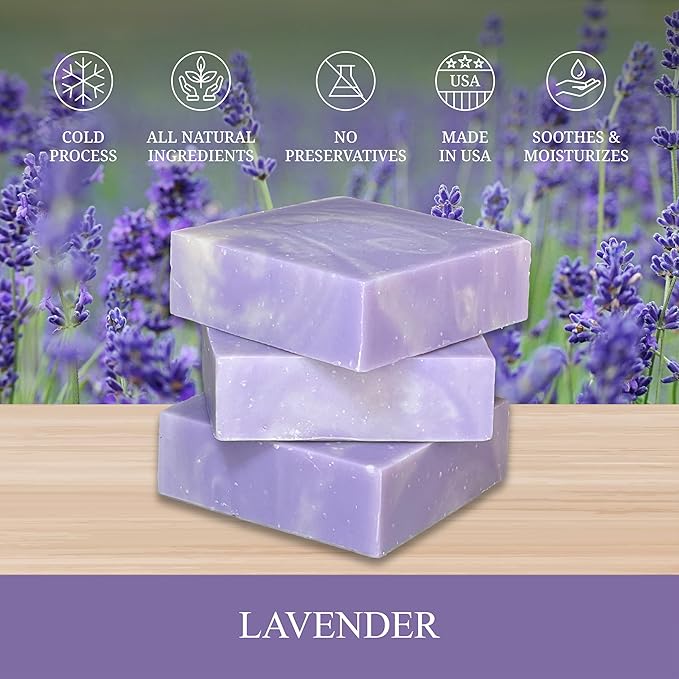 Dr. Wally's Handcrafted Soap Lavender Bar 5 oz, with Shea Butter and enrich with Olive Oil, All Natural - Cold process - 100% Handmade - Made in USA, pack of (3). Scent intensity - strong