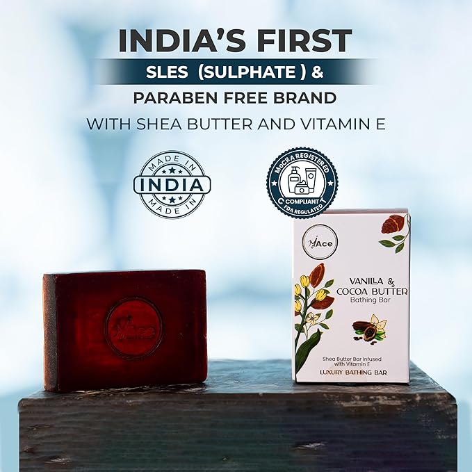 MY ACE Vanilla & Cocoa Butter Bathing Bar – Handmade with Cocoa Butter & Vanilla Extracts & Coconut Oil, SLES & Paraben Free, Enriched with Shea Butter & Vitamin E – Moisturizing & Gentle