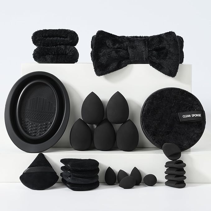 Makeup Brush Set for Foundation Concealer Eyeshadow and Travel, Include Make Up Brush, Sponge, 51PCS Black