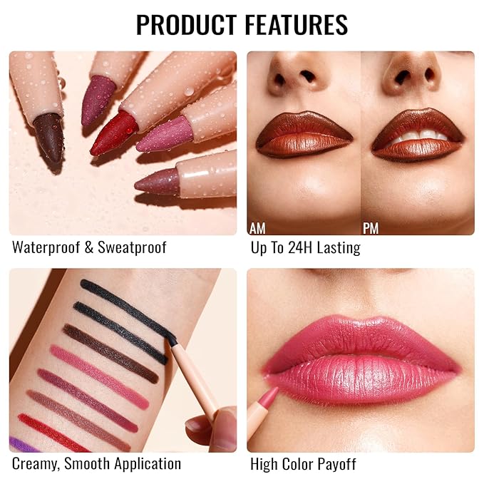 Oulac Waterproof Lipliner Pencil - Smooth and Creamy, Retractable Lip Makeup for Precision Application, Vegan & Cruelty-Free, LL05 Seductive