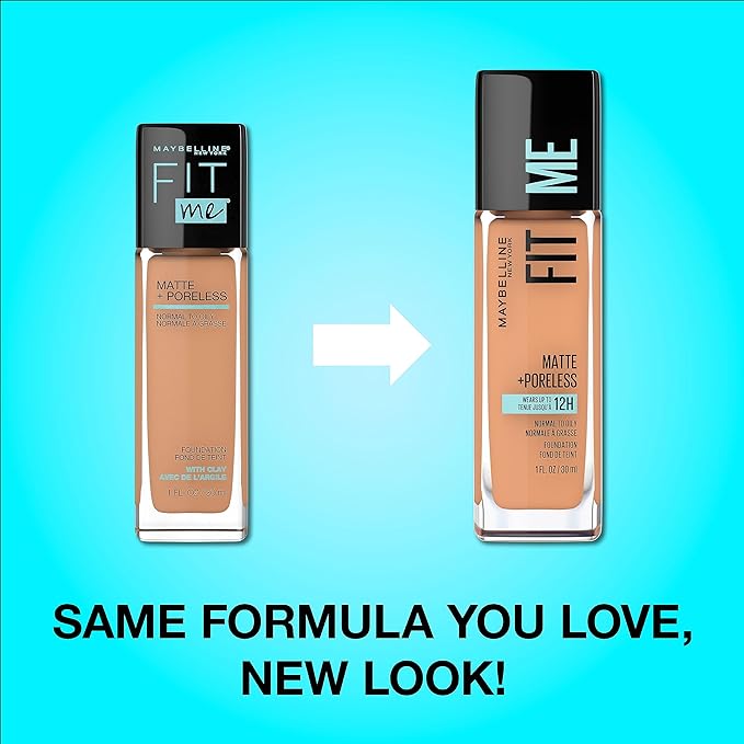 Maybelline Fit Me Matte + Poreless Liquid Oil-Free Foundation Makeup, Latte, 1 Count (Packaging May Vary)