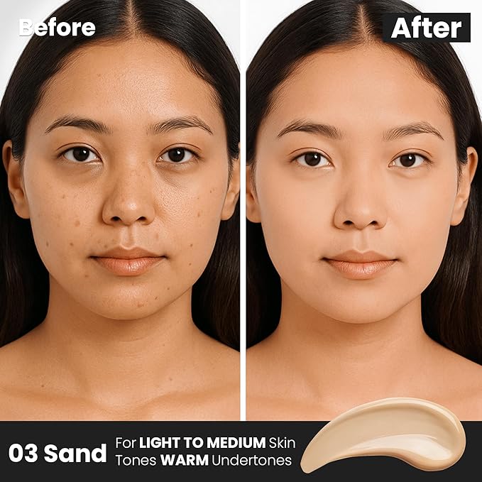 FV Waterproof Liquid Concealer, Lightweight & Longwear, Full Coverage for Dark Circles, Redness, Fine Lines and Acne, Matte Hydrating Concealer Makeup for Women, 03 Sand
