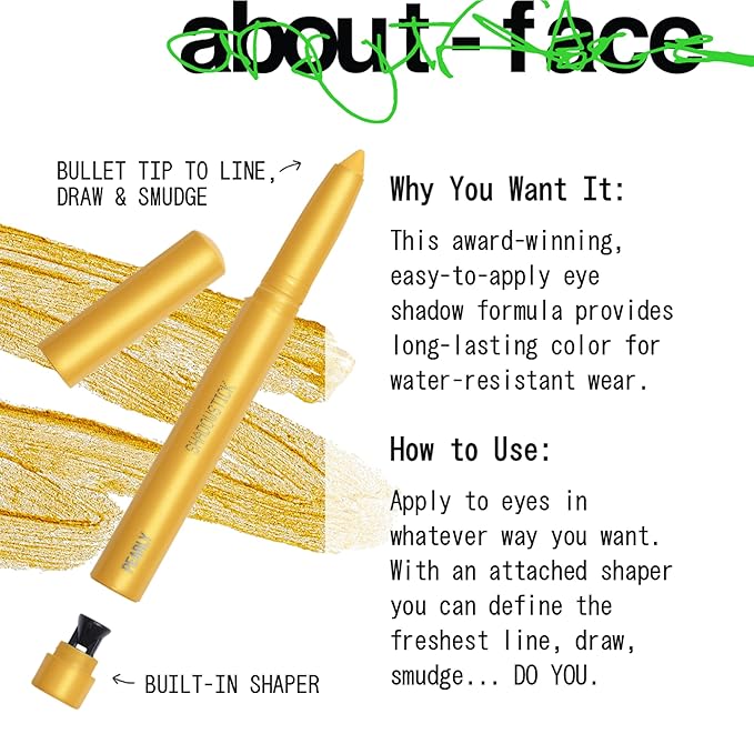about-face Shadowstick – Long-Wear Cream Eyeshadow Stick – Matte & Pearly Finishes – Vegan, Cruelty-Free, Clean Beauty – 0.049 oz (Chaos Theory- Pearly Pollen)