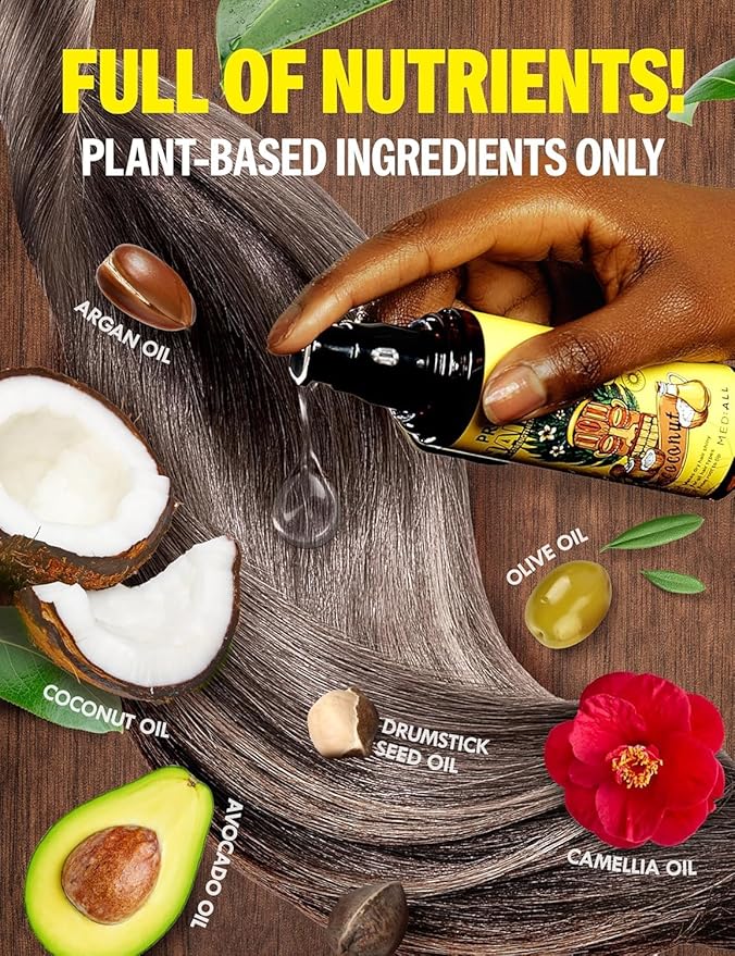 MEDIALL Premium Oil for Frizzy & Damaged Hair | Regrowth Tonic | Hydrating & Moisturizing Growth Serum w/Coconut, Argan, Avocado, Camellia Seed & Olive Oils (1.85 fl oz)