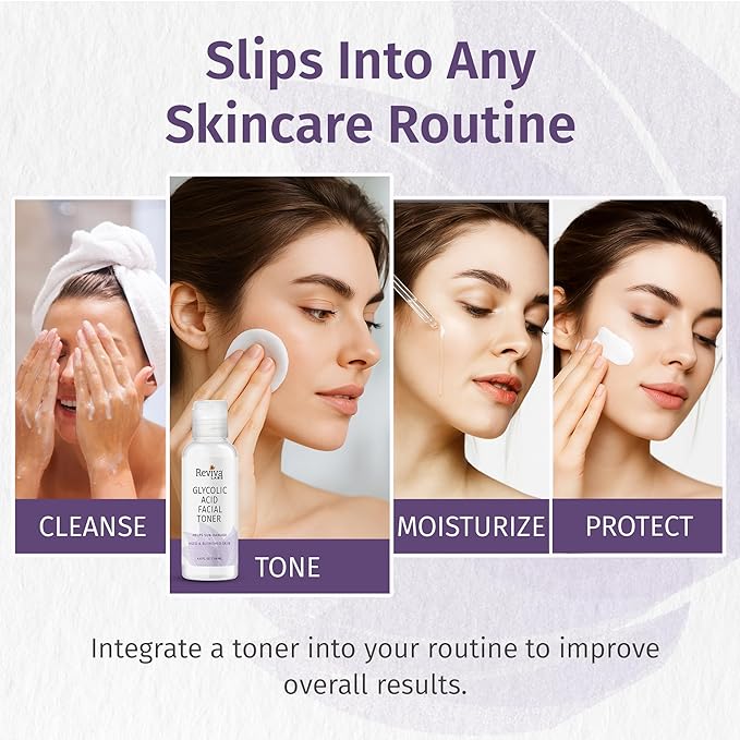 Reviva Labs Glycolic Acid Toner – Gentle Face Exfoliator Non-Stinging & pH-Balanced Toning Solution with 4.2% Glycolic Acid – Hydrating Toner for Face, Leaves Skin Radiant & Refreshed – 4 fl oz