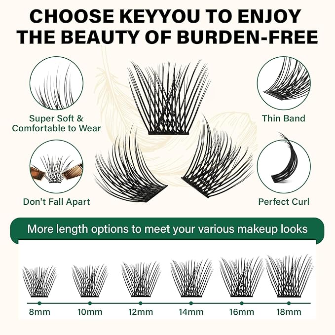 Lash Clusters 144pcs Individual Lashes D Curl 10mm Eyelash Clusters KEYYOU Air Touch Cluster Lashes Super Lightweight Soft Wispy Comfortable Easy DIY at Home(Air01-D-14mm)