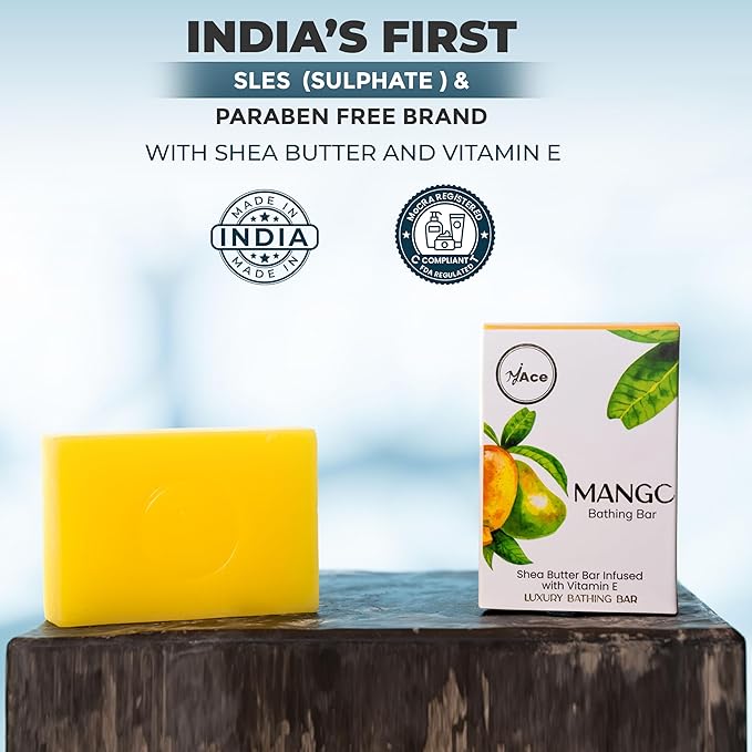 MY ACE Mango Bathing Bar – Handmade with Natural Mango Extract & Coconut Oil, SLES & Paraben Free, Enriched with Shea Butter & Vitamin E – Skin Brightening & Moisturizing