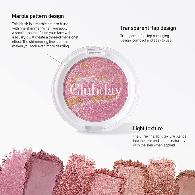 Marbleized Blush Powder Long-Lasting, Glowing Finish, Smooth & Blendable, Suitable for All Skin Tones, 0.12 Oz-01