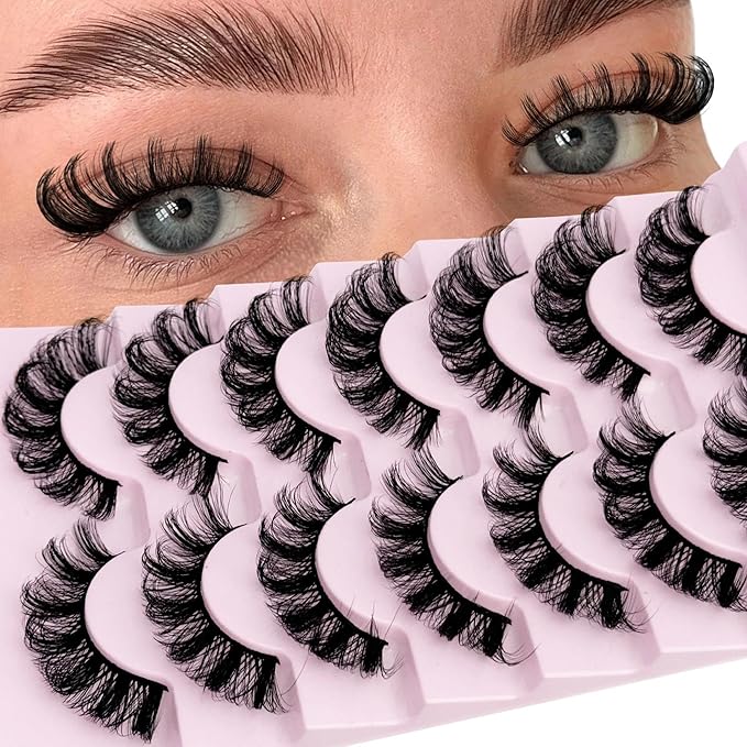 Mink Lashes Fluffy D Curl Russian Strip Lashes Wispy Lash Natural Look NINGLASH 11-17mm 3D False Eyelashes Volume 7 Pairs Short Fake Eyelash Pack