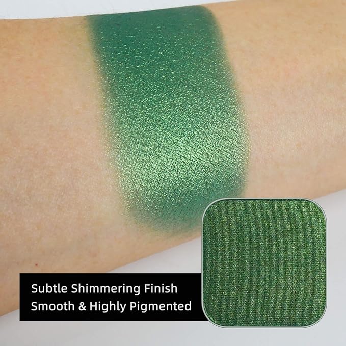 Magnetic Single-Color Metallic Flash Eyeshadow with Pan, Spring and Summer Green Eyeshadow Refill Pan, DIY Empty Magnetic Palette (Green Glimmer)