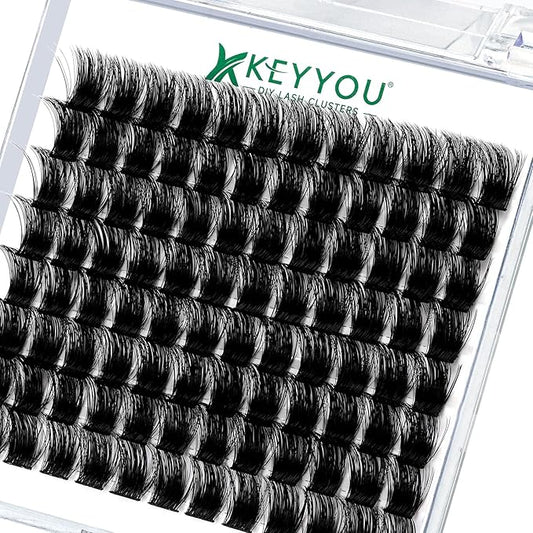 Lash Clusters,96 Pcs Cluster Lashes D Curl 14mm DIY Lash Extensions Eyelash Clusters,KEYYOU Volume Wispy Individual Lashes Soft&Comfortable Easy DIY at Home(Y04,D-14mm)