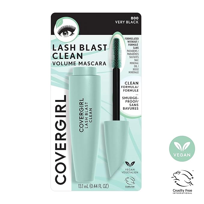 CoverGirl Lash Blast Clean Volume Mascara, Vegan Formula, Volumizing, Smudge-Proof, Cruelty Free, Very Black, 1 Count