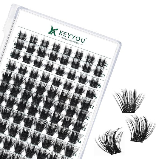 Lash Clusters 96pcs Individual Lashes Y22 D Curl 10-18MIX Eyelash Clusters KEYYOU Volume Wispy Lash Extension Soft&Comfortable Easy DIY at Home(Y22,D-10-18MIX)