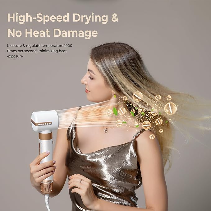Blow Dryer Brush 7 in ONE，Autowrap Curling Wand, 110,000 RPM High-Speed Negative Ionic Hair Dryer with Diffuser Concentrator, Round Brush Blow Dryer Air Styler, Volumizing Hair Styling Tools