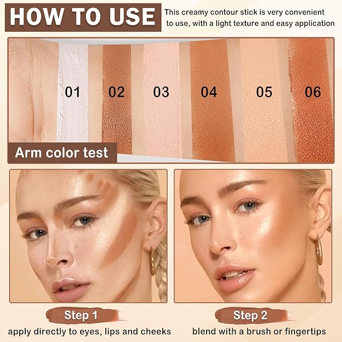 6 Colors Contour Makeup Kit,Double-ended Cream Contour Stick Makeup,Lightweight Bronzer Stick Contour Kit,Face Highlighter Makeup Stick,Long Lasting Contorno Maquillaje - Set B