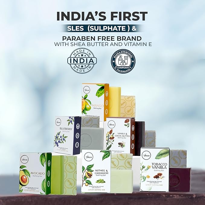 MY ACE Handmade Soap Set of 6 – Mango, Blueberry, Vanilla Cocoa Butter, Avocado, Nutmeg Cardamom, Tobacco Vanilla – SLES, Sulfate & Paraben-Free, Shea Butter & Vitamin E, 3.5oz Each