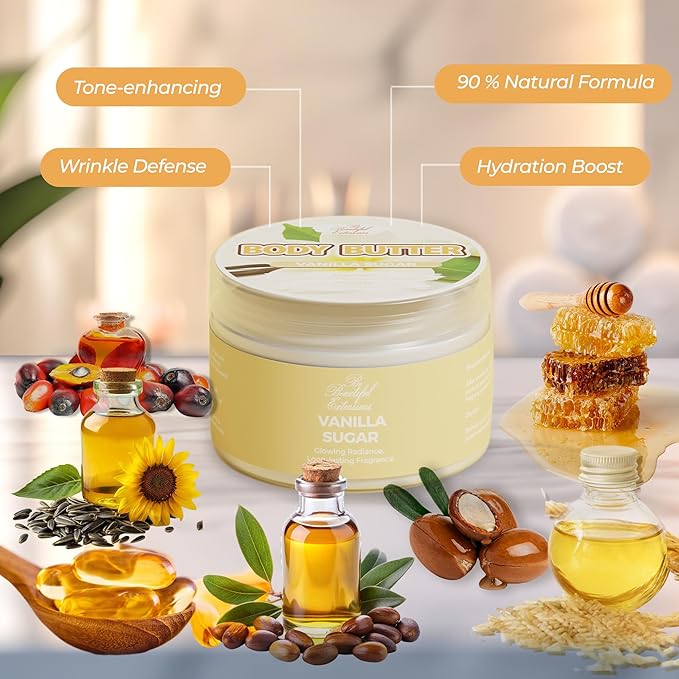 body butter vanilla sugar scent long -lasting fragrance,hydrate skin jojoba oil and more 8oz