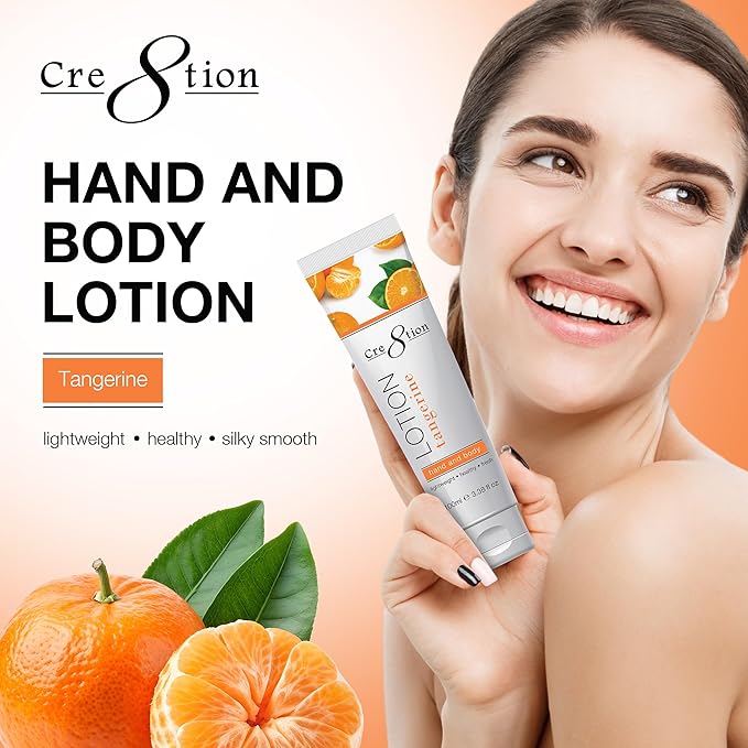 Cre8tion Spa Tangerine Hand & Body Lotion, Luxurious Lightweight Moisturizer for Silky, Smooth Skin, 3.3 Fl Oz