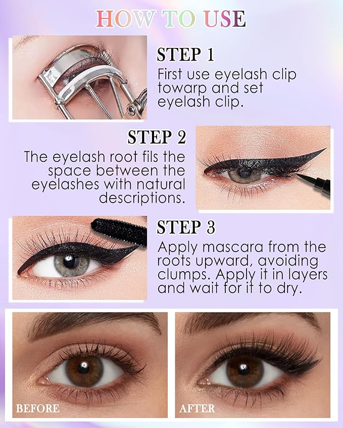 Red Mascara Liquid Eyeliner Set, Update Longlasting Waterproof Color Eye Liner Pen, 5D Silk Fiber Colored Mascara Volume and Length, Christmas Party Stage Use Eye Makeup Gift Kit for Women Girl-07