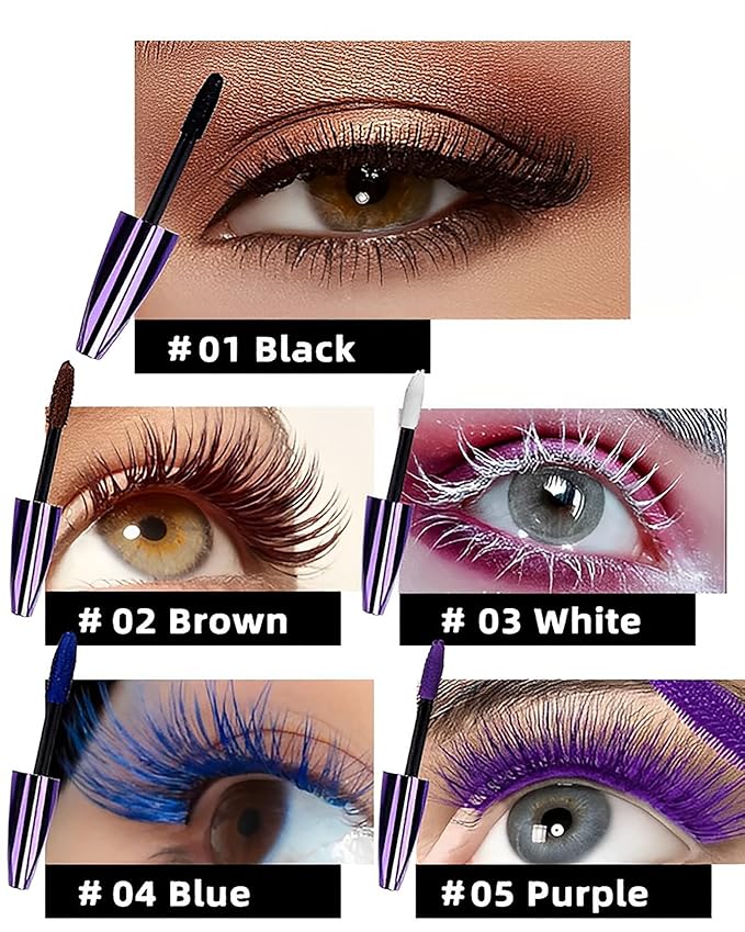 5D Waterproof Mascara Black Volume and Length,Fiber Colored Mascara for Eyelashes,Longlasting Curling Colorful rimel de pestañas,Mother's Day Eye Makeup Gift for Older Women 60 Plus Girl