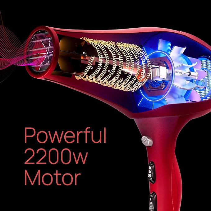 TREZORO Professional Ionic Hair Dryer for Salon - 2200W Powerful Blow Dryer - Lightweight Travel for Normal & Curly Hairs Includes Volume Styling Nozzle