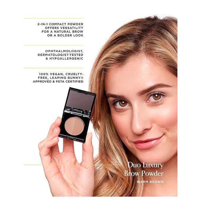 Arches and Halos Duo Luxury Brow Powder - Eyebrow Shaper and Color - Powder Compact with 2 Neutral Shades - Warm Brown - 0.1 oz