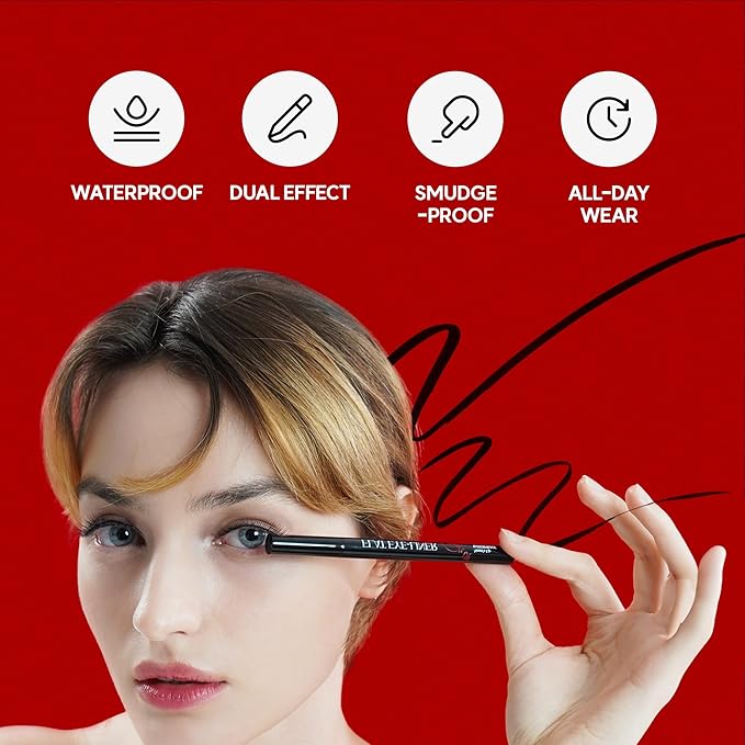 NOON'S UP Flat Eye-Liner - Waterproof Liquid Eyeliner Pen | Ultra-Slim & Bold Black Eyeliner | Quick-Dry & Waterproof Liquid Liner | Look-Defining Black Pen (0.018 Fl. Oz.)