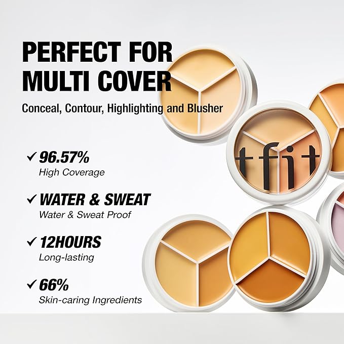 TFIT Multi-Use Pot Concealer - Triple Palette | High-Pigmented, Full Coverage & Crease-Proof | Korean Concealer for Dark Circles, Redness & Blemishes (01 Neutral, 0.52 Oz)