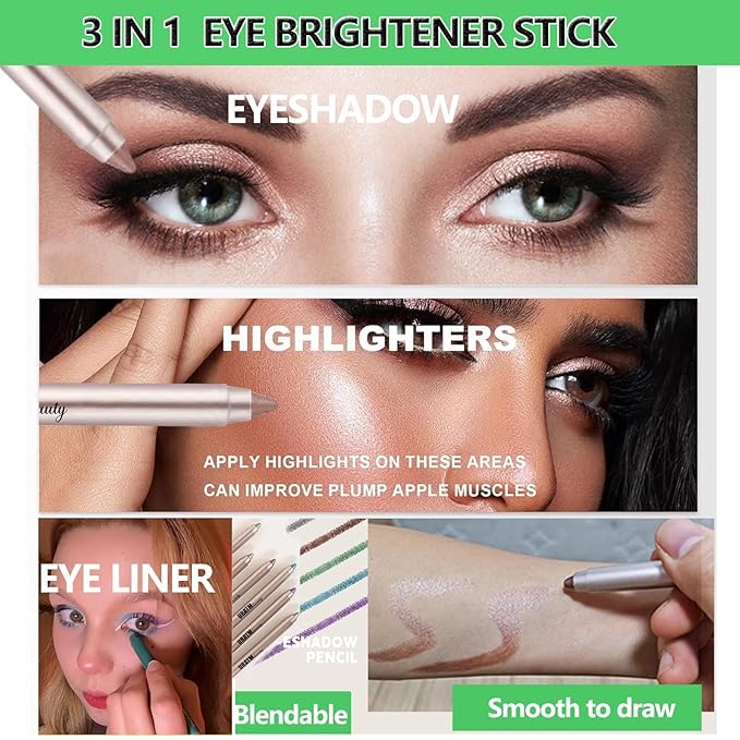 Blue Eyeshadow Stick - Blendable Creamy Eye Brightener, Waterproof Long Lasting Crayon, Smooth Shimmer Shadow Highlighter Liner Makeup #B05 Blue Shimmer