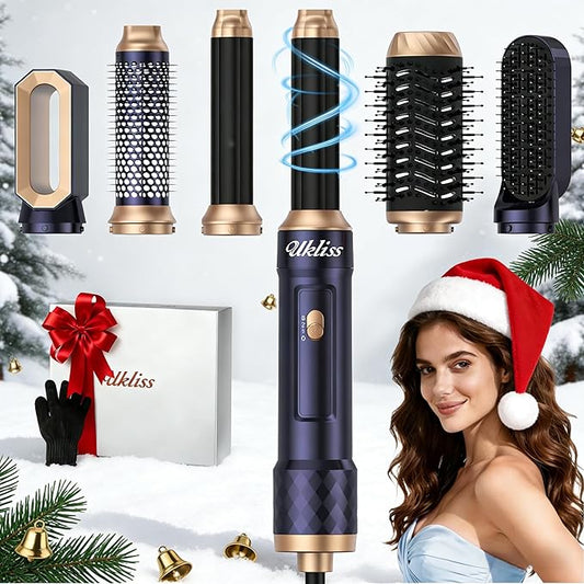 Ukliss Hair Dryer 6 in 1 & Blow Dryer Brush | Controlled Airflow for Effortless Auto-Wrap Curls & Frizz-Free Shine, Salon Styling at Home for All Hair Types with ALCI Plug,Blue