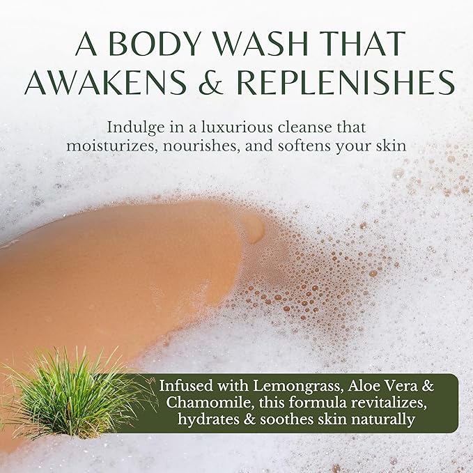 Lemongrass Body Wash with Vitamin E, Cleanses, Refreshes & Invigorates, Shower Gel for Dry and Sensitive Skin, Women & Men, Organic & Natural, 16 fl oz, 2-Pack