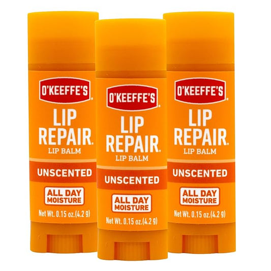 O'Keeffe's Lip Repair Unscented Lip Balm for Dry, Cracked Lips - Stick (3 Pack) - Moisturizer for Very Dry Lips