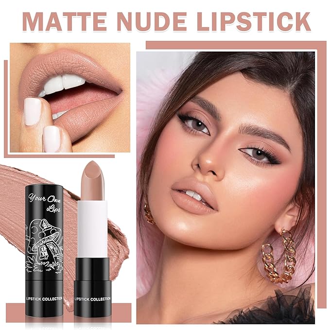 Matte Nude Lipstick Lip Gloss Non-Stick Cup Velvet Lip Stain Long Lasting Matte Lipstick for Women Lip Makeup-02 Nude