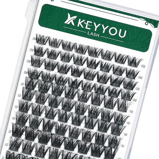 Lash Clusters 96pcs Individual Lashes Y01 D Curl 8-12MIX Cluster Lashes KEYYOU Volume Wispy Lash Extension Soft&Comfortable Easy DIY at Home(Y01,D-8-12MIX)