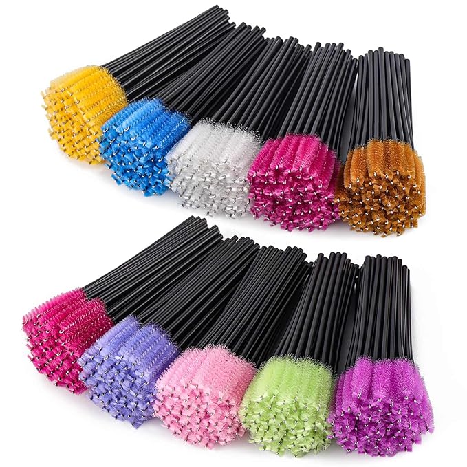 BTYMS 500 Pieces Disposable Mascara Wands Eyelash Brush Brow Brushes Applicators Lash Spoolies for Eye Lash Extension - Multi Color