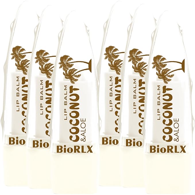 BioRLX 99% Purity Aloe Vera Lip Balm - Natural Moisturizing Unisex Lip Care for Hydrated and Radiant Lips (Coconut Oil, 0.12 Ounce (Pack of 2))
