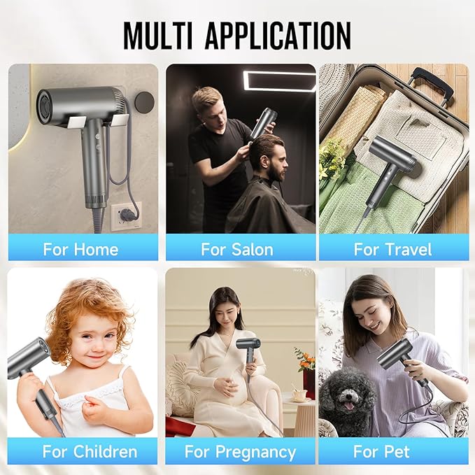 2025 Updated Hair Dryer, 200000 RPM High Speed Blow Dryer with Diffuser for Women, 1000 Million Ionic Hair Dryer with Brushless Motor, Low Noise Hair Blow Dryer for Curly Hair Dog Salon Travel, Gray