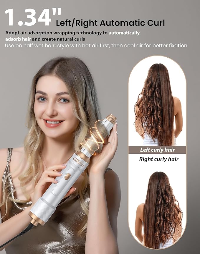Ukliss Hair Dryer Brush 6 in 1 & Blow Dryer Brush | Controlled Airflow for Effortless Auto-Wrap Curls & Frizz-Free Shine, Salon Styling at Home for All Hair Types with ALCI Plug