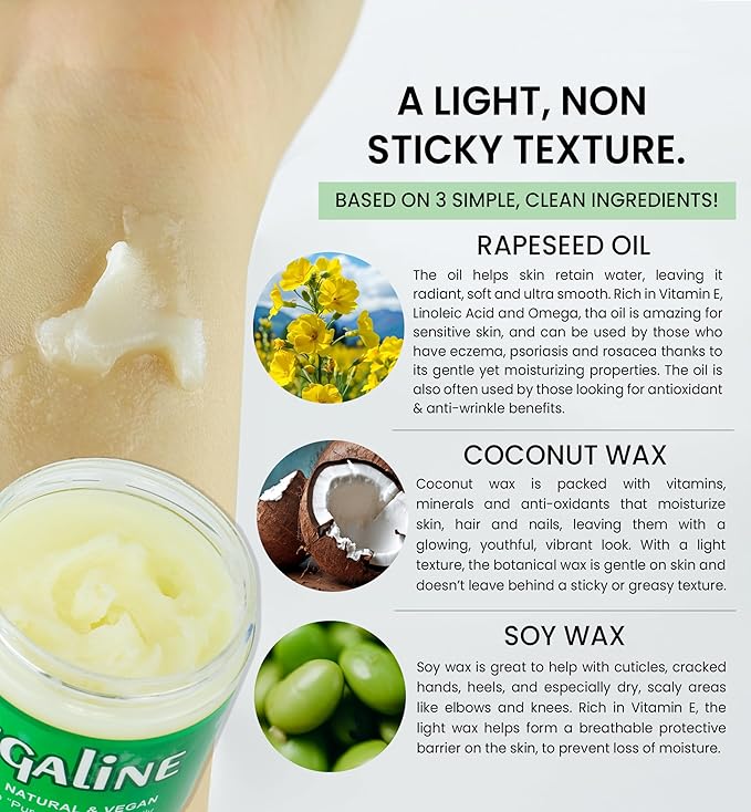 Vegaline - 100% Natural, Vegan & Hypoallergenic Alternative to Petroleum Jelly - Unpetroleum - Lips, Hands, Baby, Makeup Remover and More (8 Ounce)