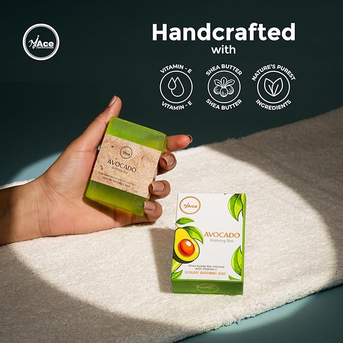 MY ACE Avocado Bathing Bar – Handmade with Avocado Oil & Coconut Oil, SLES & Paraben Free, Enriched with Shea Butter & Vitamin E – Moisturizing & Gentle