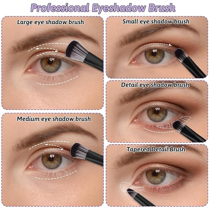 10Pcs Eyeshadow Brush Set, Professional Eye Makeup Brushes Kit with Angled Eyeliner Brushes, Eyes Applicator Tools, Eyeshadow Tool, Highlighter Brush, Flat Eyebrow Tool for Precision Eye Makeup