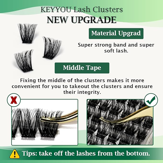 KEYYOU Lash Clusters 96pcs Individual Lashes Y02 D Curl 14mm Eyelash Clusters Volume Wispy Lash Extension Soft&Comfortable Easy DIY Lash Extension at Home(Y02,D-14mm)